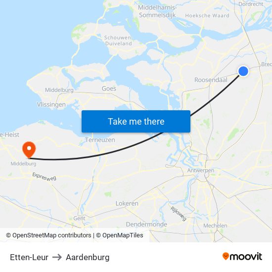 Etten-Leur to Aardenburg map