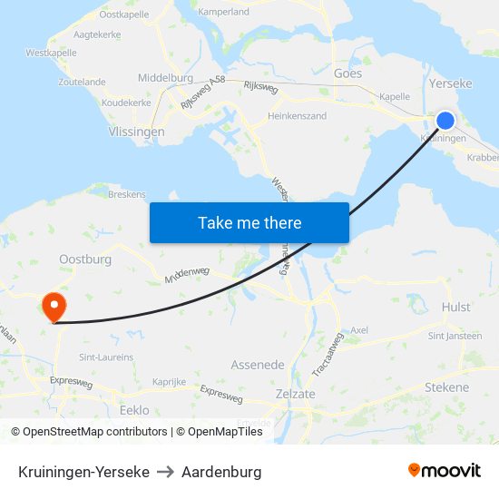 Kruiningen-Yerseke to Aardenburg map