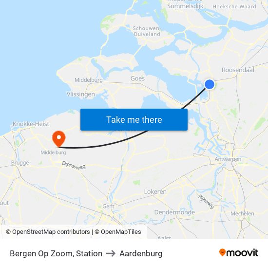 Bergen Op Zoom, Station to Aardenburg map