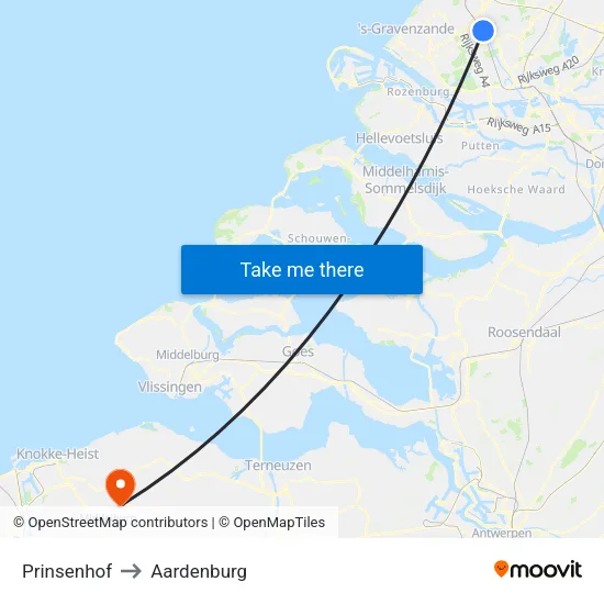 Prinsenhof to Aardenburg map