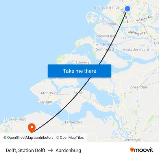 Delft, Station Delft to Aardenburg map