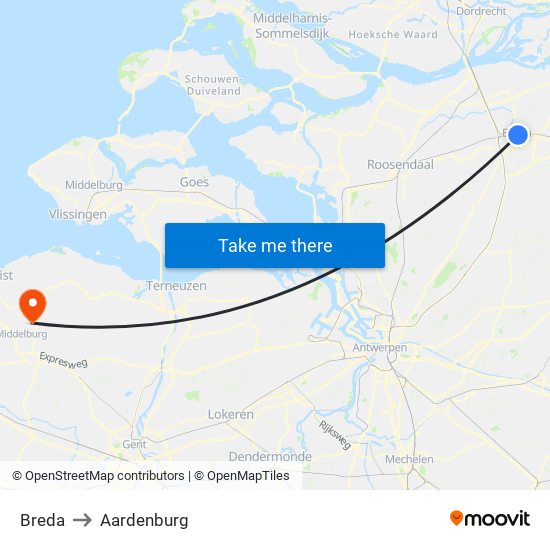 Breda to Aardenburg map