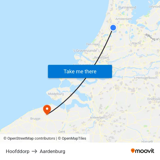 Hoofddorp to Aardenburg map