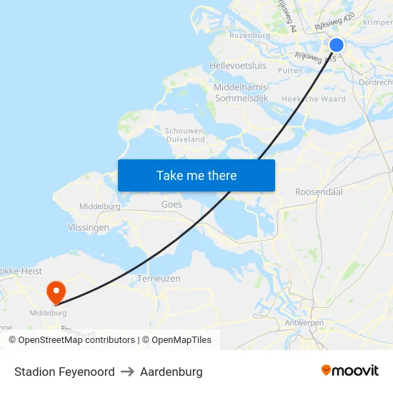 Stadion Feyenoord to Aardenburg map