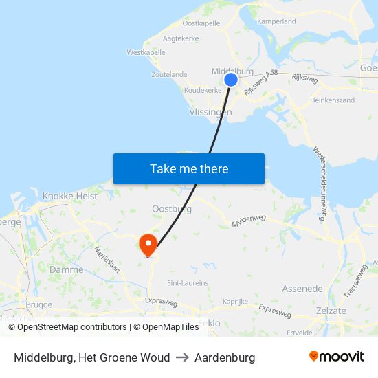 Middelburg, Het Groene Woud to Aardenburg map