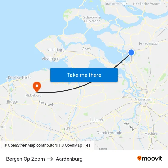 Bergen Op Zoom to Aardenburg map
