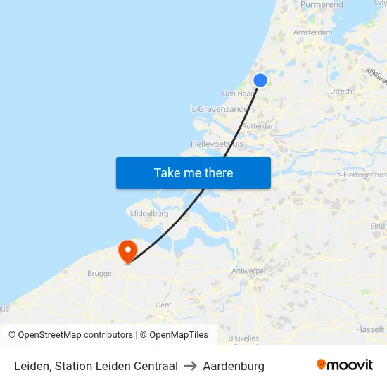 Leiden, Station Leiden Centraal to Aardenburg map