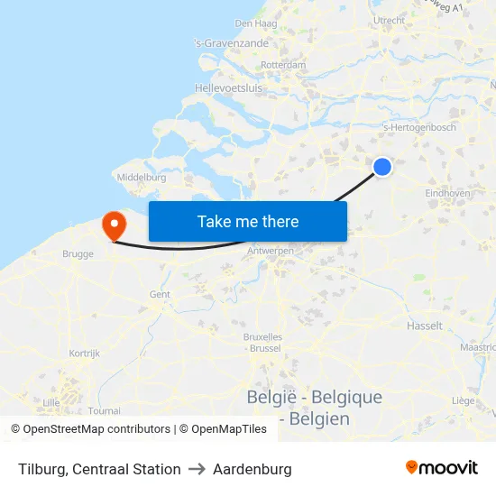 Tilburg, Centraal Station to Aardenburg map