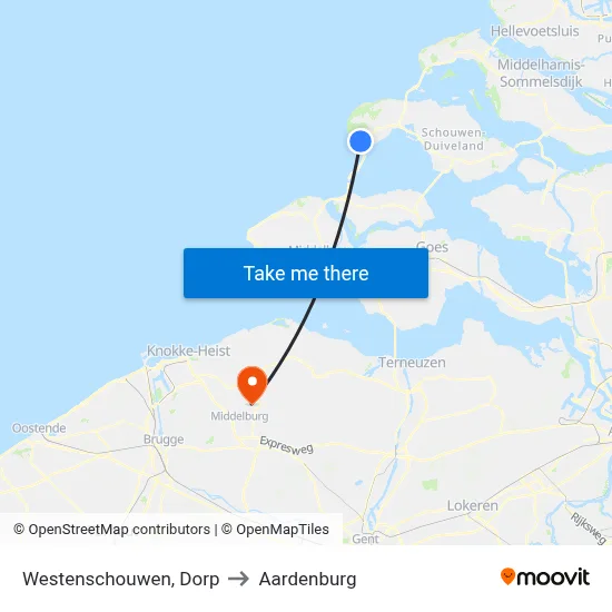 Westenschouwen, Dorp to Aardenburg map