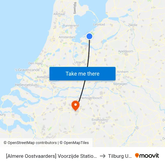 [Almere Oostvaarders] Voorzijde Station, Busstrook Ambonstraat to Tilburg University map