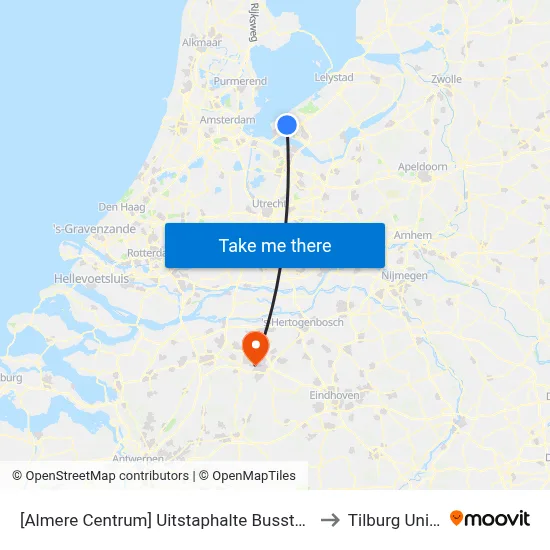 [Almere Centrum] Uitstaphalte Busstation,Haltes O,P,Q to Tilburg University map