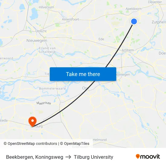 Beekbergen, Koningsweg to Tilburg University map