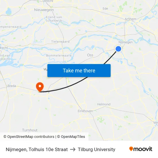 Nijmegen, Tolhuis 10e Straat to Tilburg University map