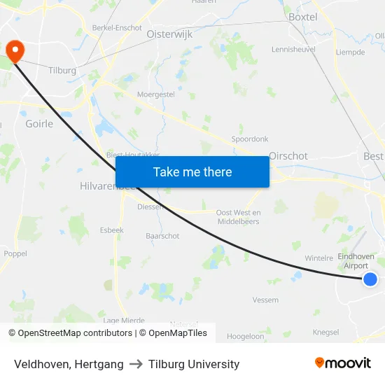 Veldhoven, Hertgang to Tilburg University map