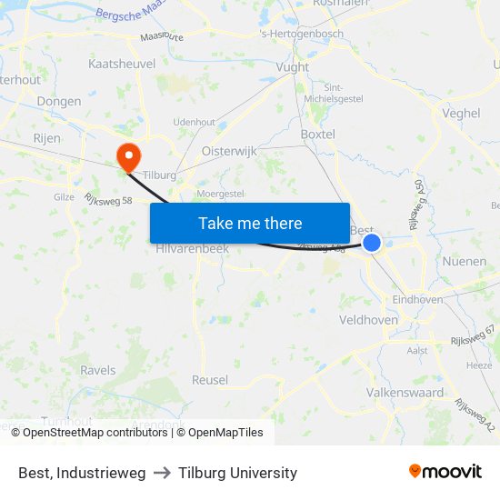 Best, Industrieweg to Tilburg University map