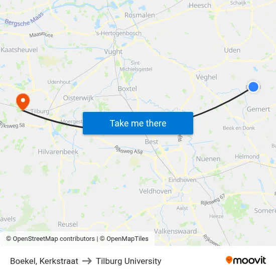 Boekel, Kerkstraat to Tilburg University map