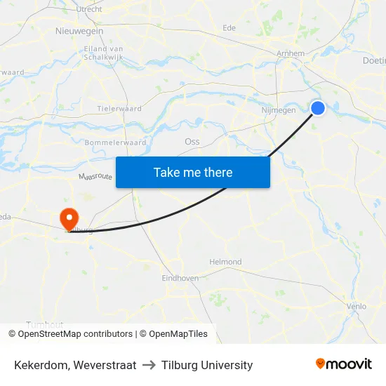 Kekerdom, Weverstraat to Tilburg University map