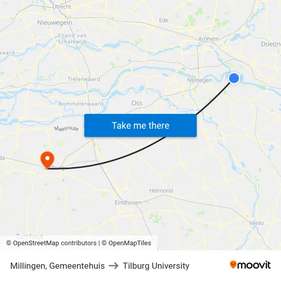 Millingen, Gemeentehuis to Tilburg University map