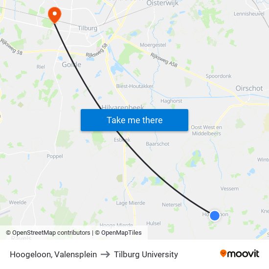 Hoogeloon, Valensplein to Tilburg University map