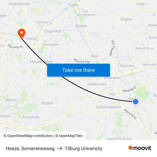 Heeze, Somerenseweg to Tilburg University map