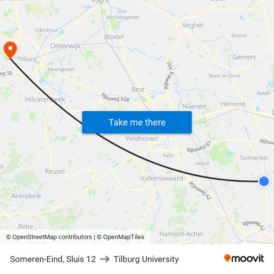 Someren-Eind, Sluis 12 to Tilburg University map