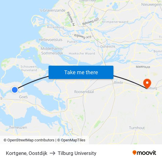 Kortgene, Oostdijk to Tilburg University map