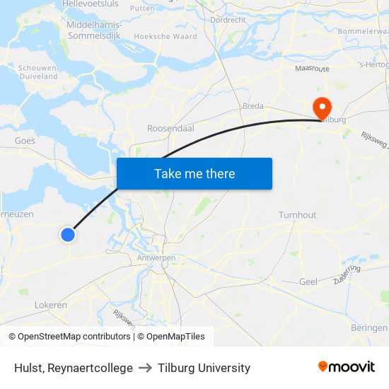 Hulst, Reynaertcollege to Tilburg University map