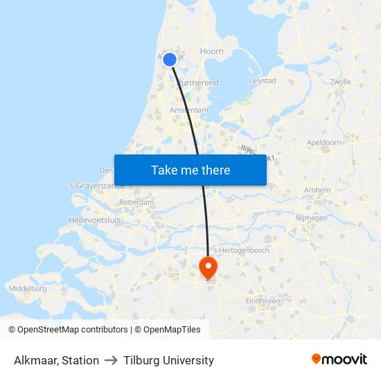 Alkmaar, Station to Tilburg University map