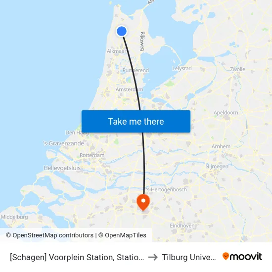 [Schagen] Voorplein Station, Stationsweg to Tilburg University map