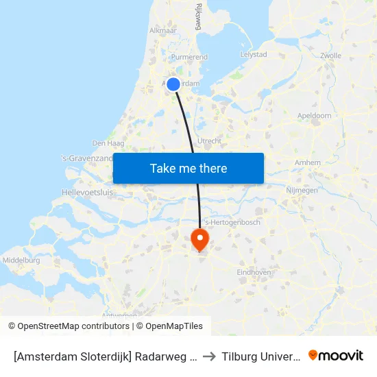 [Amsterdam Sloterdijk] Radarweg West to Tilburg University map