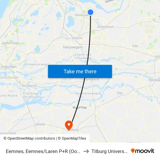Eemnes, Eemnes/Laren P+R (Oost) to Tilburg University map