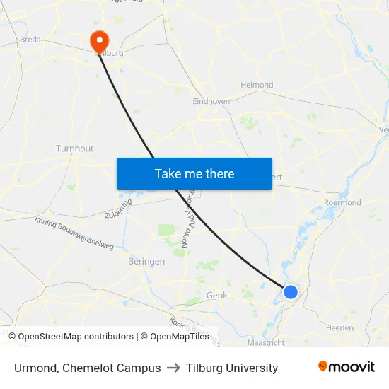 Urmond, Chemelot Campus to Tilburg University map
