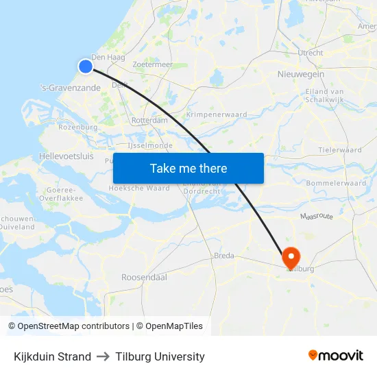 Kijkduin Strand to Tilburg University map