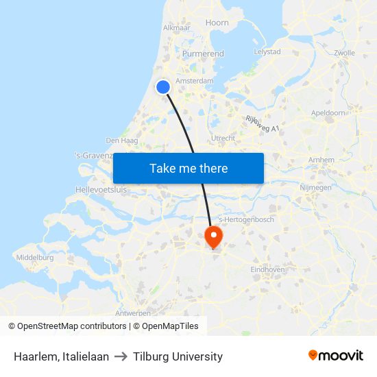 Haarlem, Italielaan to Tilburg University map