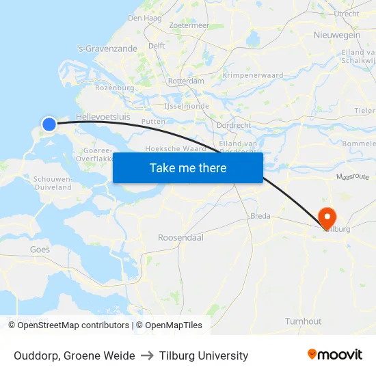 Ouddorp, Groene Weide to Tilburg University map