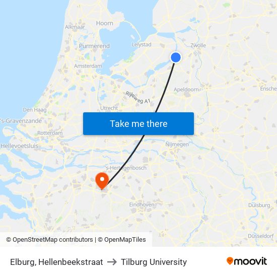 Elburg, Hellenbeekstraat to Tilburg University map