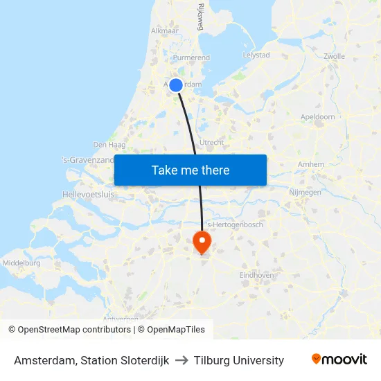 Amsterdam, Station Sloterdijk to Tilburg University map