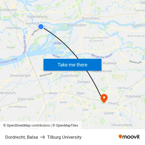 Dordrecht, Balsa to Tilburg University map