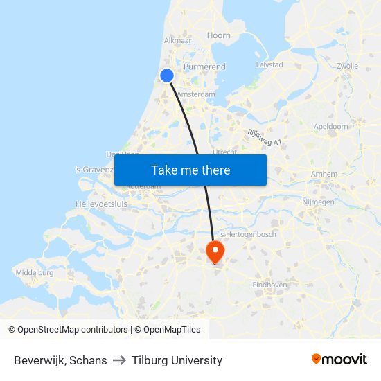 Beverwijk, Schans to Tilburg University map