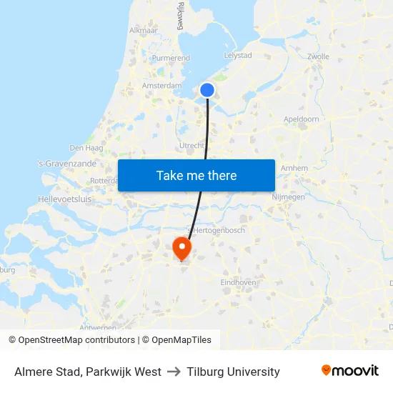 Almere Stad, Parkwijk West to Tilburg University map