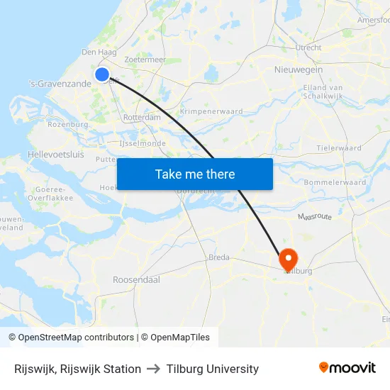Rijswijk, Rijswijk Station to Tilburg University map