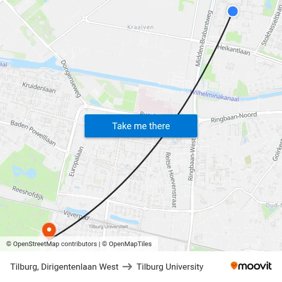 Tilburg, Dirigentenlaan West to Tilburg University map