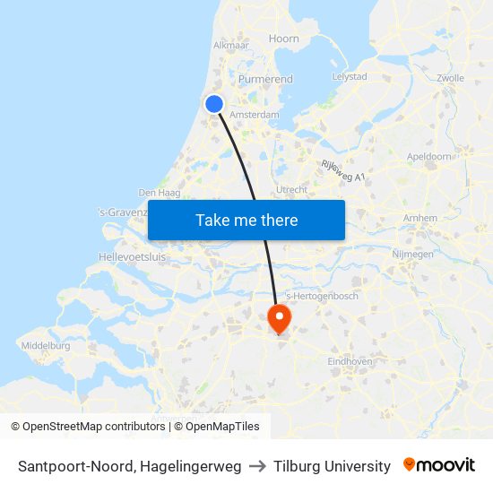 Santpoort-Noord, Hagelingerweg to Tilburg University map