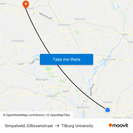 Simpelveld, Gillissenstraat to Tilburg University map