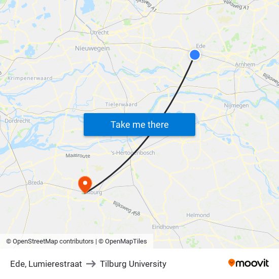 Ede, Lumierestraat to Tilburg University map