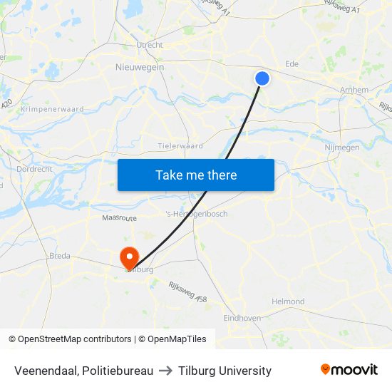 Veenendaal, Politiebureau to Tilburg University map