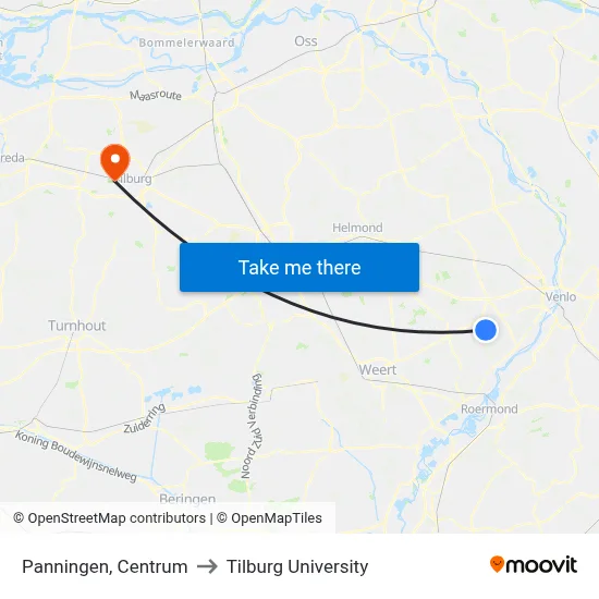 Panningen, Centrum to Tilburg University map