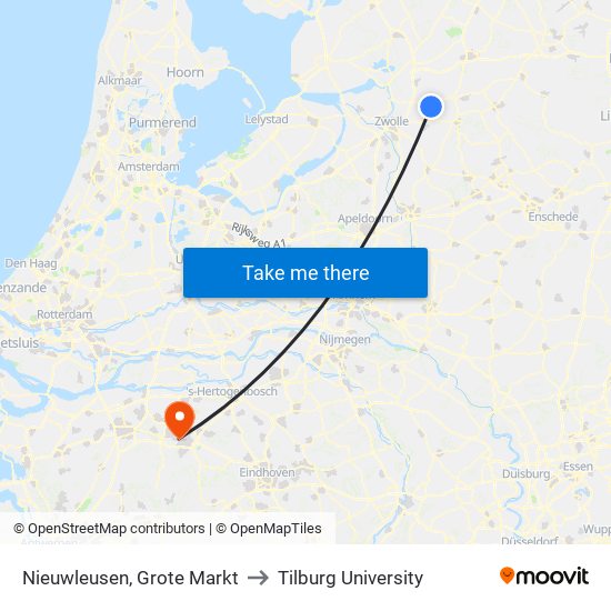 Nieuwleusen, Grote Markt to Tilburg University map