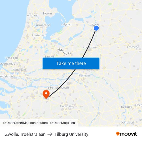 Zwolle, Troelstralaan to Tilburg University map