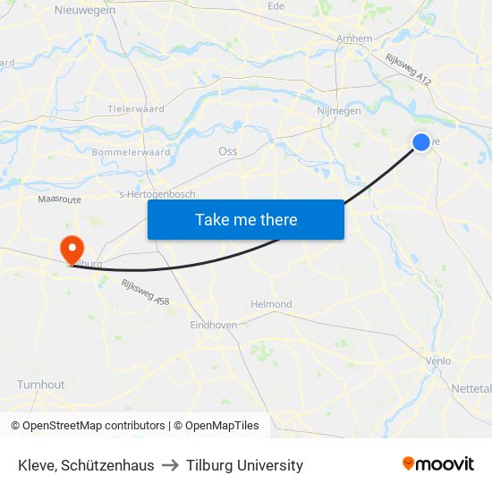 Kleve, Schützenhaus to Tilburg University map